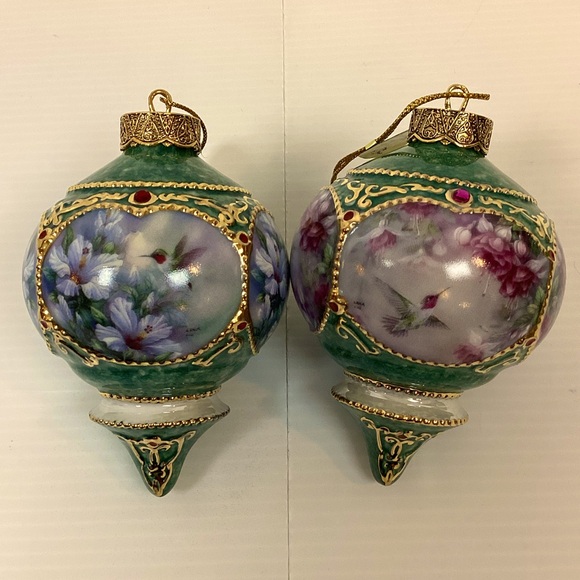 VTG Lot Of 2 1998 Lena Liu Treasury Of Jeweled Hummingbirds Porcelain Ornaments - Picture 1 of 9